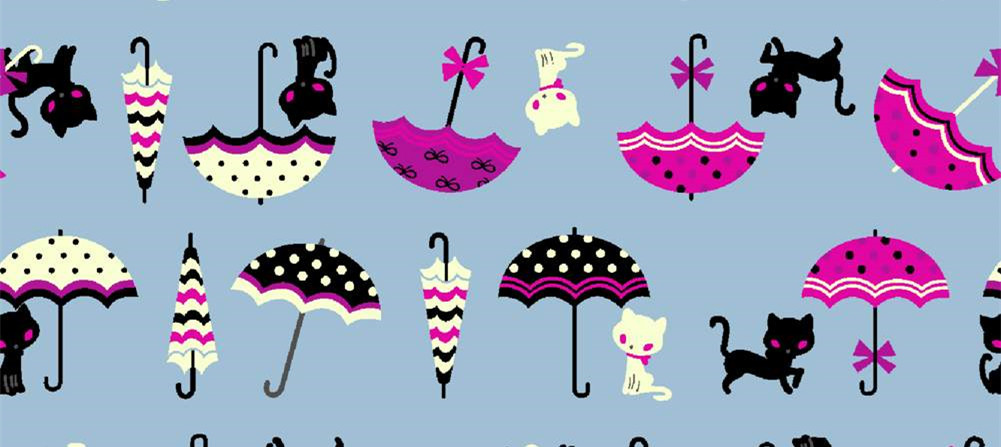 可爱猫咪雨伞图案 时尚面料印花设计素材