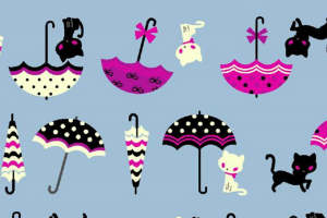 可爱猫咪雨伞图案 时尚面料印花设计素材