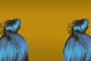 复古蓝调人物背影 时尚面料印花设计素材