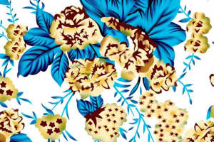 复古蓝黄花卉面料印花 时尚服装印花素材推荐