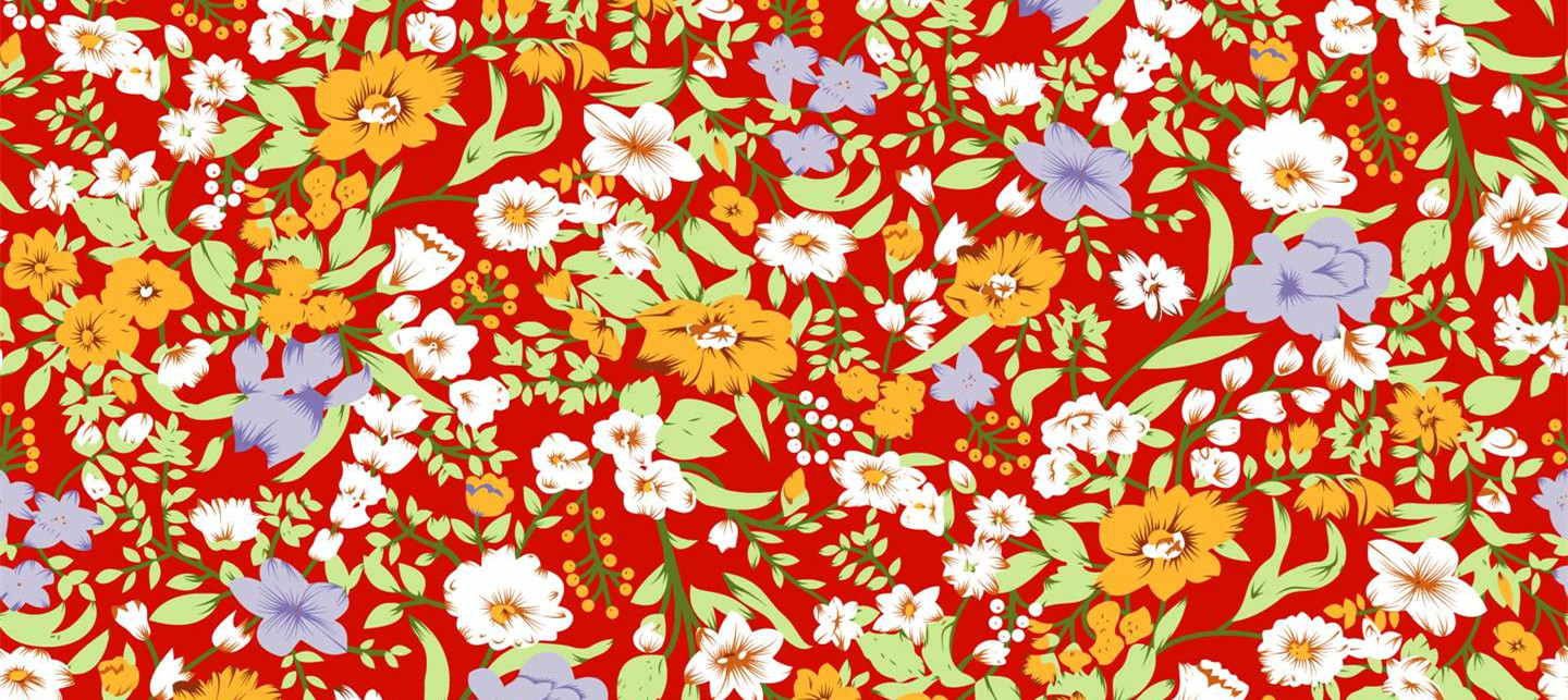 复古红底花卉面料印花 服装印花设计素材