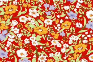 复古红底花卉面料印花 服装印花设计素材