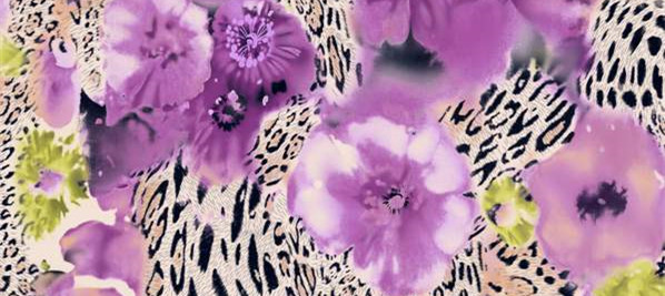 复古豹纹与紫色花卉融合的面料印花设计素材