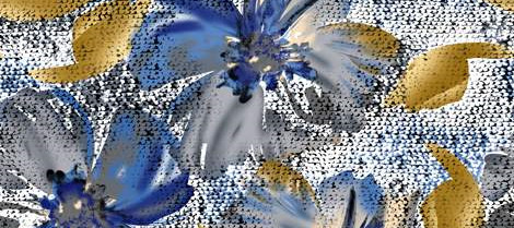 蓝金花卉纹理服装印花素材 高端时尚设计