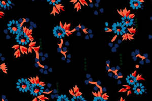 复古蓝橙花卉面料印花 时尚服装印花素材推荐