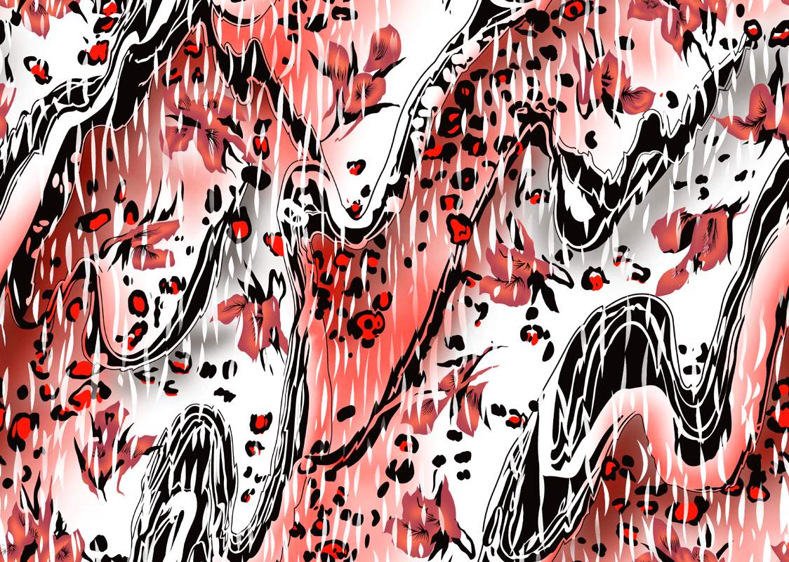 时尚红黑抽象纹理服装印花原创设计素材